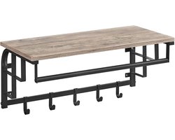 Wandkapstok – Kapstok - Kleren hanger - Wandplank met 5 Verwijderbare Haken – Aan de Muur Gemonteerde Hanger met Hangende Stang