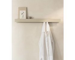 Wandkapstok 'Kian' – Moderne Kapstok Muur met 6 Verborgen Haken en Plank – Design Wandkapstok van Metaal – Taupe Zand