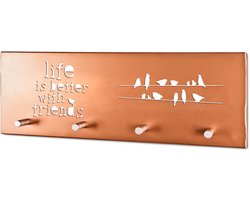 Wandkapstok – Koperkleurig metaal – “Life Friends”-opdruk – Hoogglans afwerking – 40x4x14 cm – Modern en decoratief design