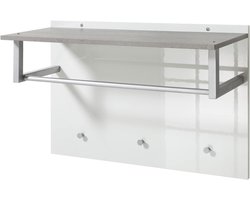 Wandkapstok met 3 haken - Muurhanger Garderobe - Entree Organiseren - Met Hoedenplank - 90x60x3680 cm - Betonlook en Wit