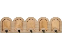 Wandkapstok met 5 Haken - Metaal, Hout en Natuurlijk Rotan