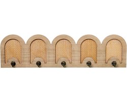 Wandkapstok met 5 Haken - Metaal, Hout en Natuurlijk Rotan