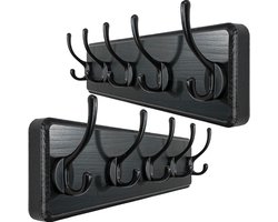 Wandkapstok Met 5 Haken - Set Van 2 Zwarte Jashaken Wand - Kapstok Met Hakenrail Voor Jassen Tassen En Accessoires
