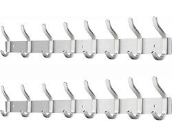 Wandkapstok met 8 Haken van Roestvrij Staal voor Handdoeken en Jassen