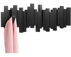 Wandkapstok met 8 inklapbare haken, zwart, 53 cm breed.