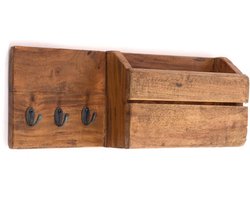 Wandkapstok met Haken en Opbergruimte in Mahoniehout, 50 cm Breed