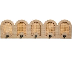 Wandkapstok met haken - Muurhanger met haken - Jassen ophangen - Metaal hout rotan - 60 cm breed - Natuurlijk zwart