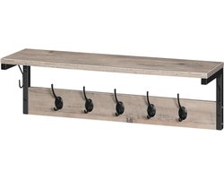 Wandkapstok met legplank en 7 haken, voor hal, woonkamer en slaapkamer in industriële stijl