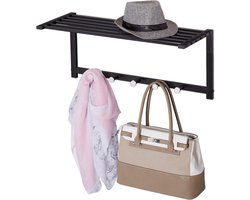 Wandkapstok met plank en 5 haken - Modern metaal - 28 x 65 x 25 cm - Zwart - Hal & badkamer - HBD kapstok hangend met plank