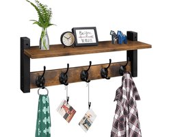 Wandkapstok met Plank en 5 Haken voor Kleding en Handdoeken