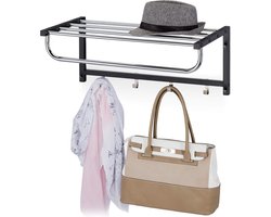 Wandkapstok met plank - Moderne kapstok met 4 haken - Hal & badkamer - Metaal - Zwart - HBD - 25 x 60 x 32.5 cm kapstok hangend met plank