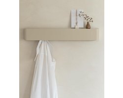 Wandkapstok met Plank - Muurhanger Haken - Opbergen en Ophangen - Verborgen Haken Design - 6 Haken - Taupe Zand