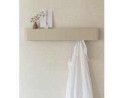 Wandkapstok met Plank - Muurkapstok Design - Opbergen en Ophangen - Verborgen Haken - 6 Haken - Taupe Zand