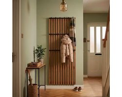 Wandkapstok met walnoot latten design – 14 haken