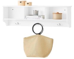 Wandkapstok - Opbergrek met 3 vakken en 3 haken - Voor hal, entree, woonkamer, kantoor en slaapkamer - Wit - 100 x 20 x 30 cm - FHK35-W - Kapschuur