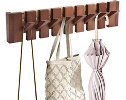 Wandkapstok van natuurlijk hout met pianohaken en 8 haken - 55 x 12 x 3.5cm