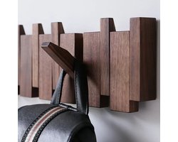 Wandkapstok Walnoothout – Inklapbare Design Kapstok met 4 Haken – Piano / Accordeon Kapstok – Ruimtebesparend – Voor Hal, Slaapkamer & Badkamer