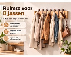 Wandkapstok Walnoothout – Inklapbare Kapstok 8 Haken – Piano / Accordeon Design – Ruimtebesparend – 56 cm – Voor Hal & Slaapkamer