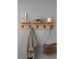 Wandkapstok - Wandkapstok met Plank - Wandkapstok Houtkleur - Kapstok - Wandkapstok Industrieel - 80*18 cm