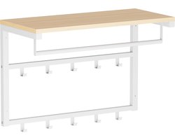 Wandkapstok Wit – Hout & Metaal – 10 Haken – Moderne Wandkapstok Hal – IN-HOMEXL Ramon – 60x30x42 cm