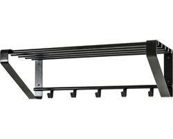 WandKapstok - Zwaar Zwart rondstaal - Hoedenplank - 5 Haaks - 65 x 30 x 20 cm