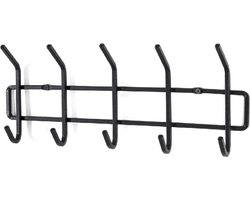 Wandkapstok – Zwart gepoedercoat staal – 10 haken – 42x7x16 cm – Gemonteerd geleverd