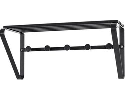 Wandkapstok – Zwart rondstaal gepoedercoat – Hoedenplank – 45x18x20 cm – 5 haken – Compact industrieel design