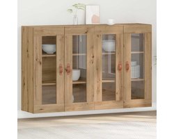 Wandkast 2 stuks - Opzetkast Keuken - Stijlvol Opbergen - Met Glazen Deuren - 695 cm Breed - Artisan-eiken