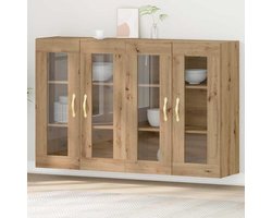 Wandkast 2 stuks - Opzetkast Keuken - Stijlvol Opbergen - Met Glazen Deuren - 695 cm Breed - Artisan-eiken