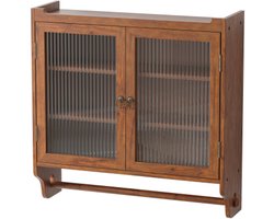 Wandkast 60CM glazen deur vintage dubbele deur wandkast met drie lagen opbergruimte met handdoekenrek, voor badkamer, keuken, eetkamer, bruin