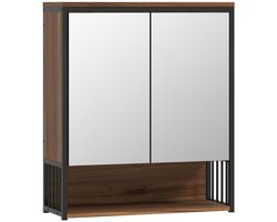 Wandkast Badkamer met Spiegel en Opbergruimte – Hangende Badkamerkast met Planken en Soft-Close Deur – Badkamerspiegelkast Vintage Bruin – Ruimtebesparende Opbergkast
