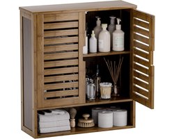 Wandkast Badkamer - Opbergkast Toilet - Ruimte Besparen - Verstelbare Planken - 59 x 66.5 cm - Walnoot