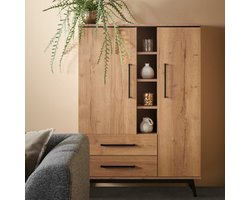 Wandkast Batenburg - MDF/Metaal - Eiken/Zwart - 120x170x45 cm (BxHxD)