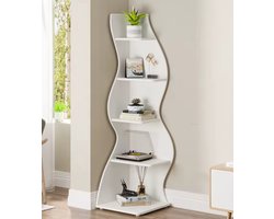 Wandkast Boekenrek Hoekmeubel – Golvend Design – 5 Planken – 71,85 cm Hoog – Wit – Stijlvolle Opbergkast voor Woonkamer, Slaapkamer of Keuken