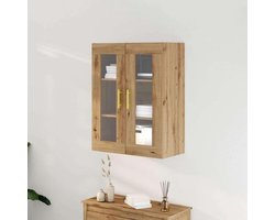 Wandkast Eiken - Opzetkast Keuken - Ruimte Besparen - Met Glazen Deuren - 695 x 34 x 90 cm