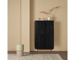 Wandkast Elvas - Mangohout - Zwart - 90x160x45 cm (BxHxD) - Push-to-open Systeem