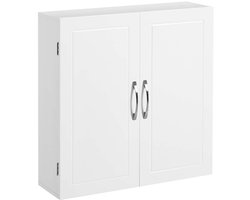 Wandkast Hangende Badkamerkast Badkameropbergmeubel met verstelbare plank, stijlvol en strak ontwerp met dubbele deuren, stevige houten constructie, grote opbergruimte, 60 x 18 x 60 cm, wit