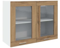 Wandkast | Hangkast | Muurkast | Opbergkast Lyon 80x31x60 cm bewerkt hout artisanaal eikenkleurig