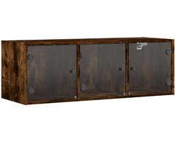 Wandkast | Hangkast | Muurkast | Opbergkast met glazen deuren 102x37x35 cm gerookt eikenkleurig