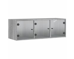 Wandkast | Hangkast | Muurkast | Opbergkast met glazen deuren 102x37x35 cm grijs sonoma eiken
