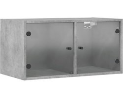 Wandkast | Hangkast | Muurkast | Opbergkast met glazen deuren 68,5x37x35 cm betongrijs