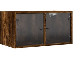 Wandkast | Hangkast | Muurkast | Opbergkast met glazen deuren 68,5x37x35 cm gerookt eikenkleurig