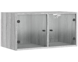 Wandkast | Hangkast | Muurkast | Opbergkast met glazen deuren 68,5x37x35 cm grijs sonoma