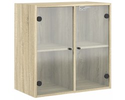 Wandkast | Hangkast | Muurkast | Opbergkast met glazen deuren 68x37x68,5 cm sonoma eikenkleurig
