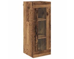 Wandkast | Hangkast | Muurkast | Opbergkast Oud Hout 34,5 x 34 x 90 cm Geengineerd Hout en Glas
