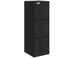 Wandkast | Hangkast | Muurkast | Opbergkast Zwart Eiken 35 x 37 x 102 cm Bewerkt hout