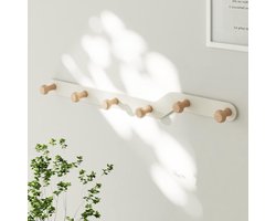 Wandkast in Crème Wit met RVS Haken voor Handdoeken, Geschikt voor Kinderkamer, Hal en Badkamer (6 haken, 43 x 3 cm)