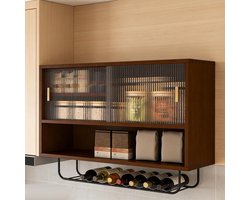 Wandkast Keuken - Opbergkast Glas - Ruimte Besparen - Verstelbare Planken - 80x50x28cm - Walnoot