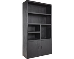 Wandkast Mangohout - Zwart - 5 Open Vakken - 2 Deuren - Kast Xander - Giga Meubel
