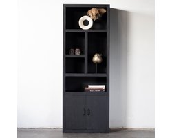 Wandkast Mangohout Zwart Klein - Vakken - 80x45x220cm - Kast Xander - Giga Meubel